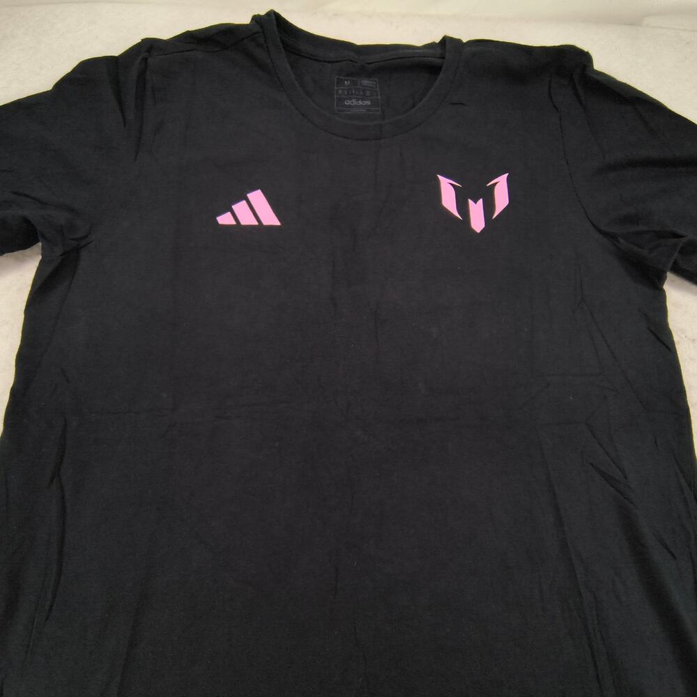 Adidas Miami Messi Crew Neck Soccer Short Sleeve T Shirt Mens Size M Black Pink